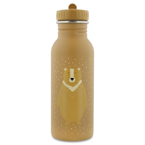 1. Trixie Baby Mr. Bear stainless steel bottle in brown with bear illustration on front, studio shot