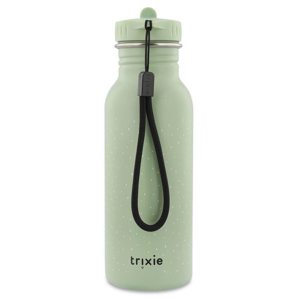 9. Green stainless steel bottle with Trixie logo, dotted pattern, and black handle, by Trixie Baby