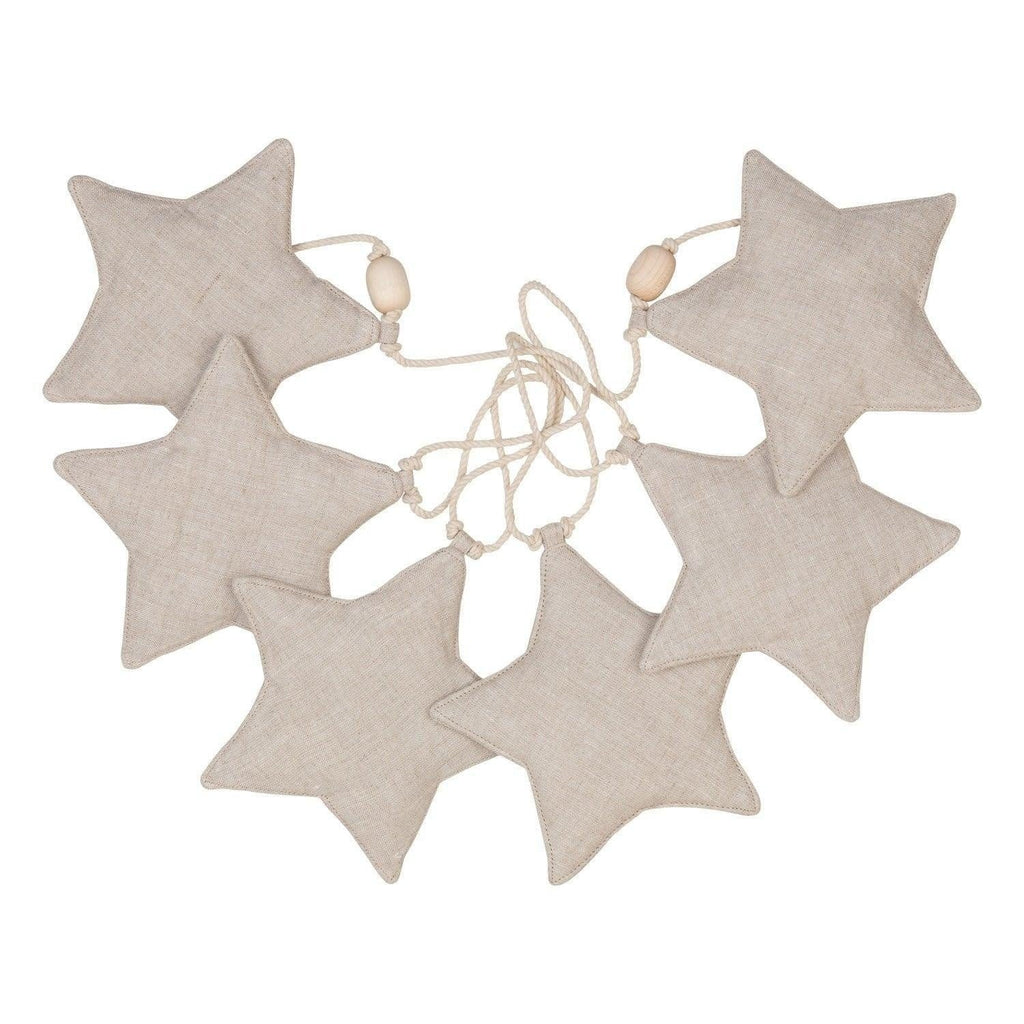 3. Studio shot of linen star garland with wooden beads on white background