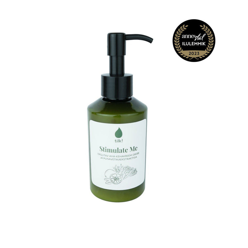 2. Tilk! Stimulate Me AHA Body Lotion, 150ml, with award badge, featuring grapefruit and red algae extract