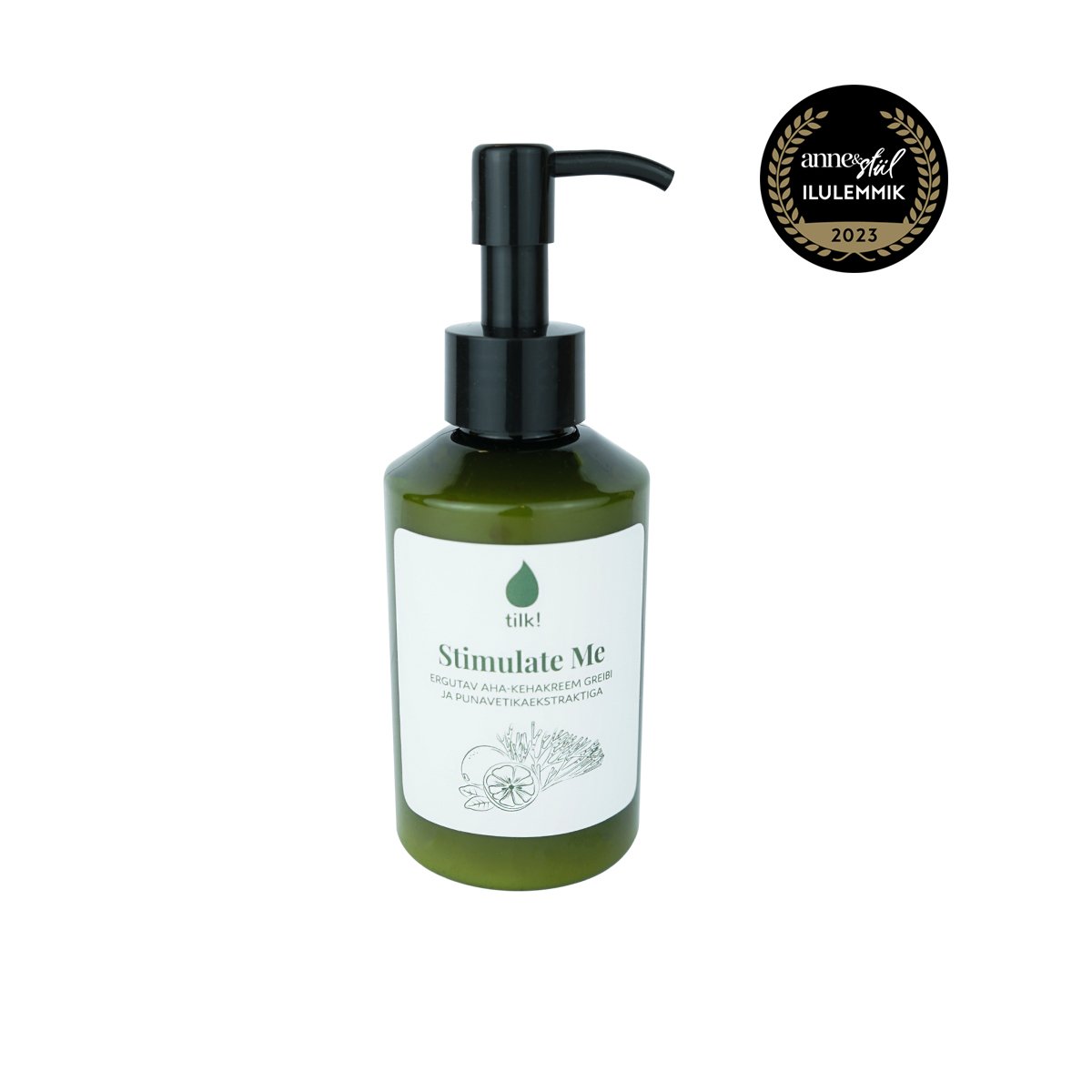 2. Tilk! Stimulate Me AHA Body Lotion, 150ml, with award badge, featuring grapefruit and red algae extract