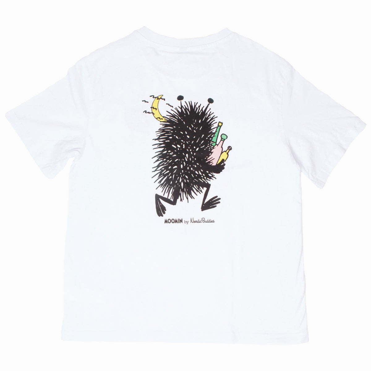 6. Flat lay of back view of women's Stinky Everyday T-Shirt by Moomin, showcasing large character print