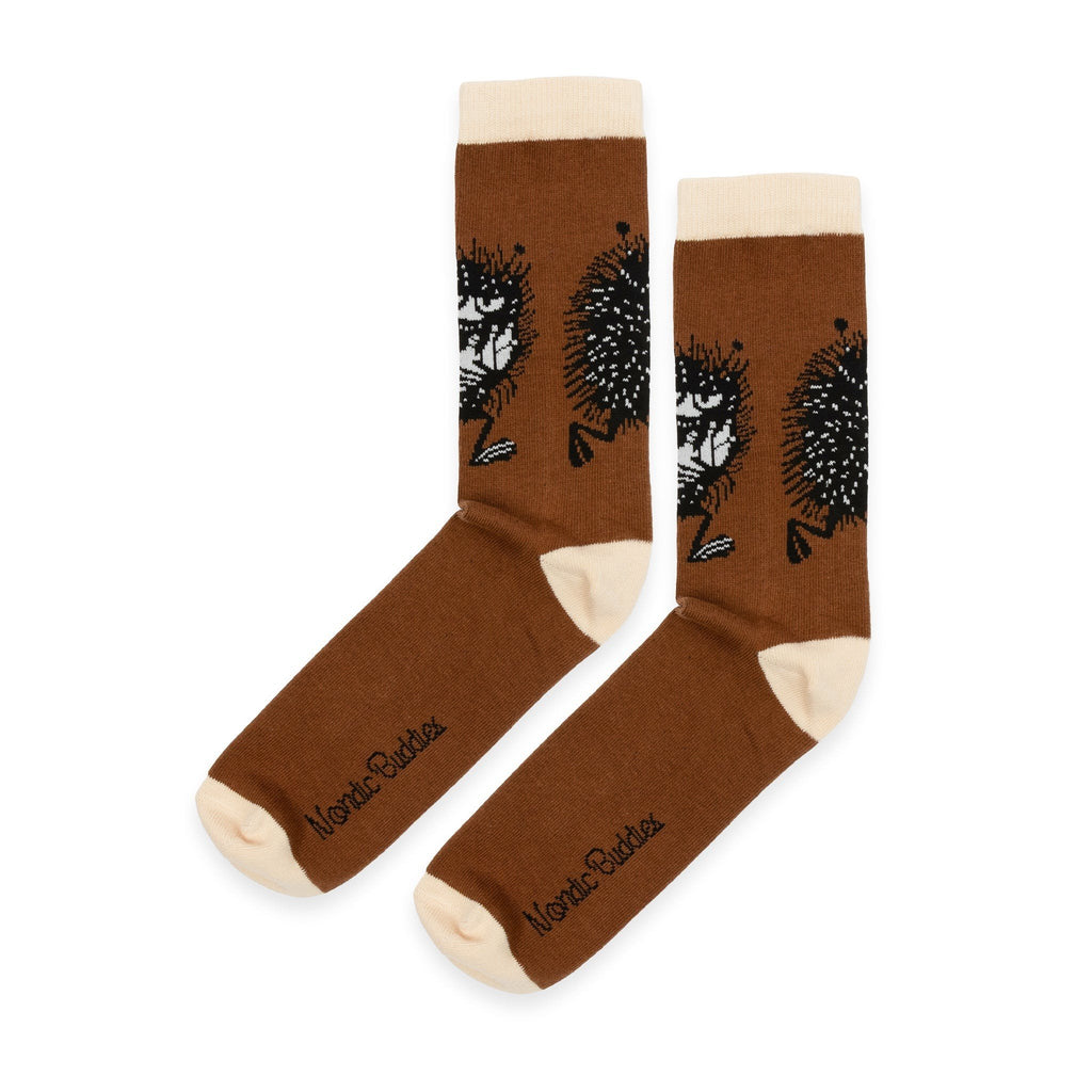 5. Pair of brown socks with Moomin Stinky character and NordicBuddies logo