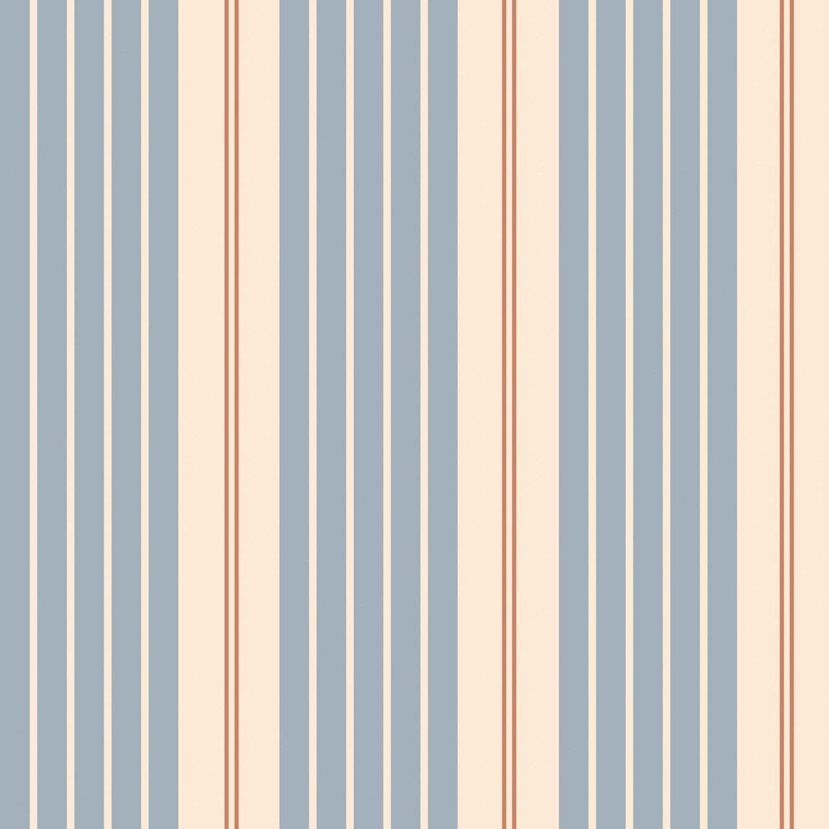 1. Dekornik Stripes Classic Vintage Blue Wallpaper featuring muted blue and beige vertical stripes with subtle red accents, ideal for boys' rooms, made from durable matte paper, non-adhesive, fire-safe, EU certified.