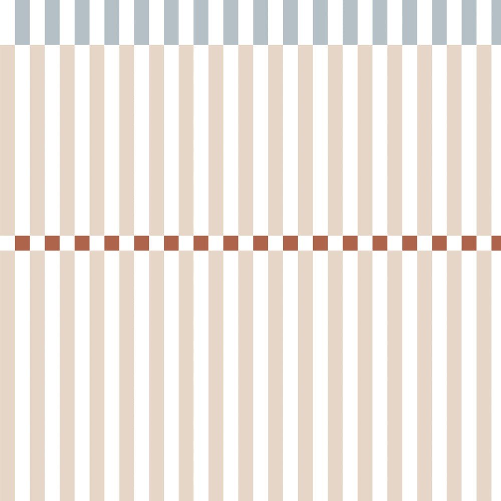 2. Studio shot of Dekornik's Nostalgia wallpaper with blue and beige stripes and wave pattern