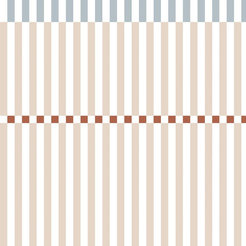2. Studio shot of Dekornik's Nostalgia wallpaper with blue and beige stripes and wave pattern