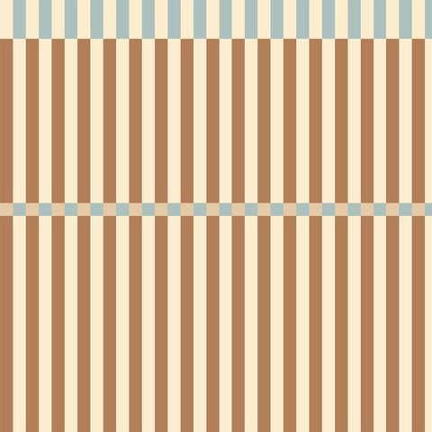 2. Studio shot of Dekornik's Nostalgia wallpaper with brown and blue stripes and wave pattern, highlighting design and color