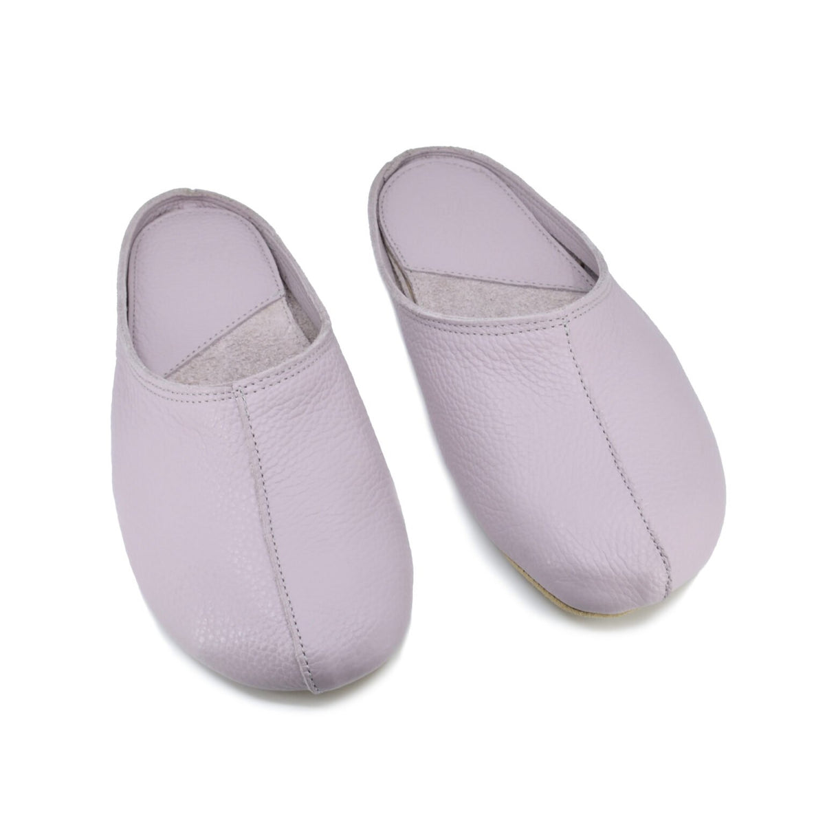 3. Top view of Omaking Sulbi Slippers in lilac, showing classic design and leather craftsmanship