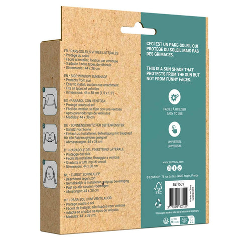 4. Ezimoov EZI SUN STOPPERS packaging box showing multilingual product details