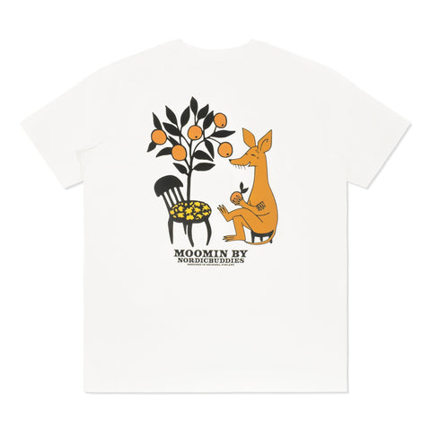 4. Studio shot of unisex white Moomin by NordicBuddies t-shirt with large back print