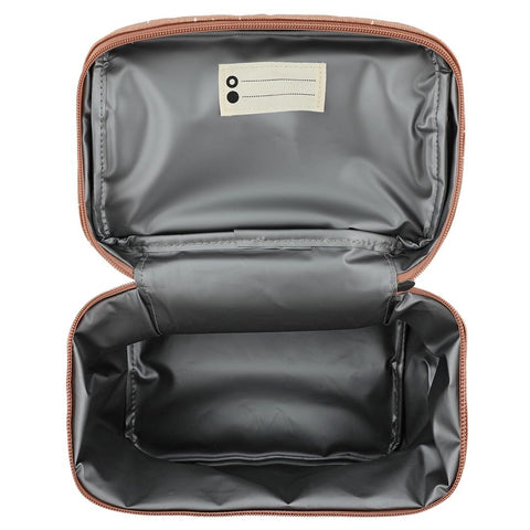 5. Interior view of Trixie Baby Mrs. Cat thermal lunch bag showing isothermal lining and name tag