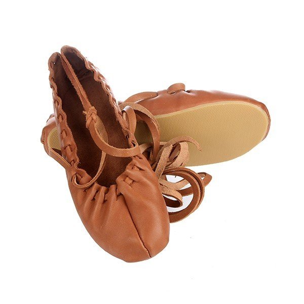 1. Omaking Tied Dancing Shoes Classic in brown leather with adjustable laces, shown in studio setting