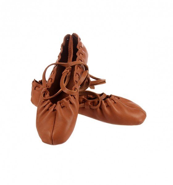 2. Side view of Omaking Tied Dancing Shoes Classic in brown leather, featuring durable rubber outsole