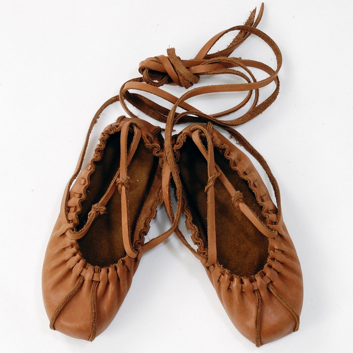 4. Flat lay of Omaking upgraded tied dancing shoes in brown leather with adjustable laces