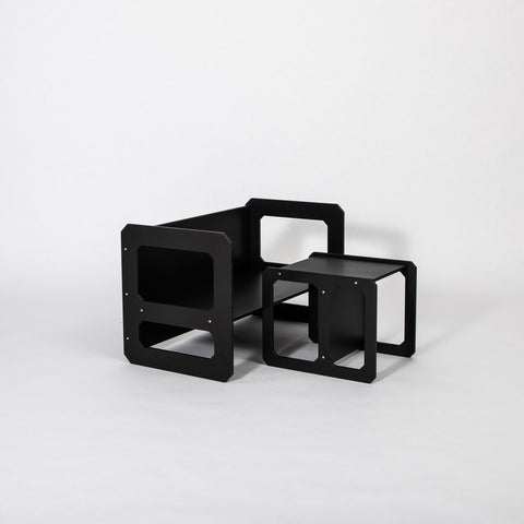 3. Black Montessori weaning table and chair set on a white background