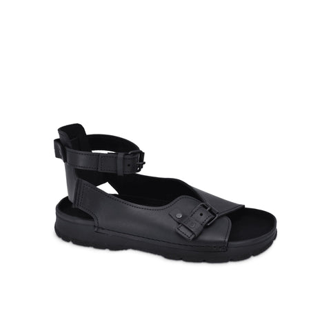 5. Side view of TOKU Athens black sandals by Omaking in studio, showcasing polyurethane outsole and microfiber lining