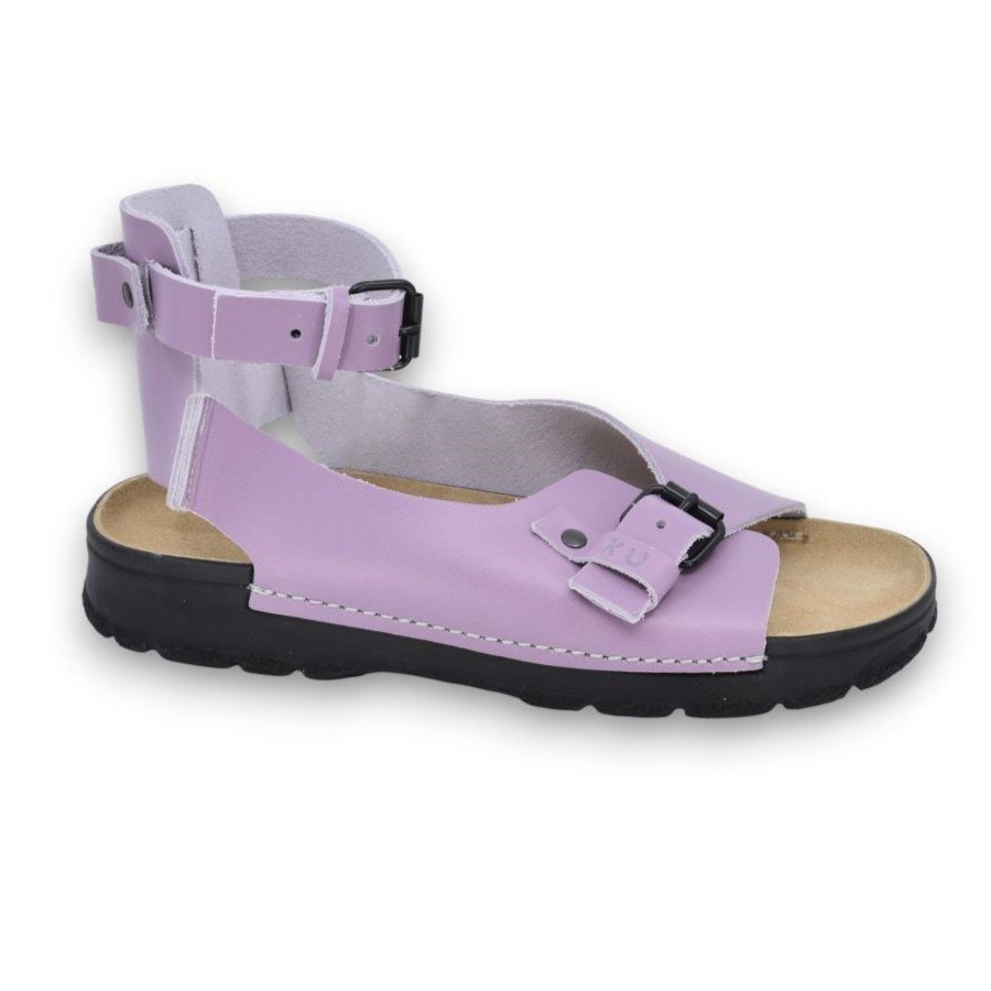 2. Women's TOKU Athens Sandals in orchid leather with adjustable ankle strap and closed heel, studio shot