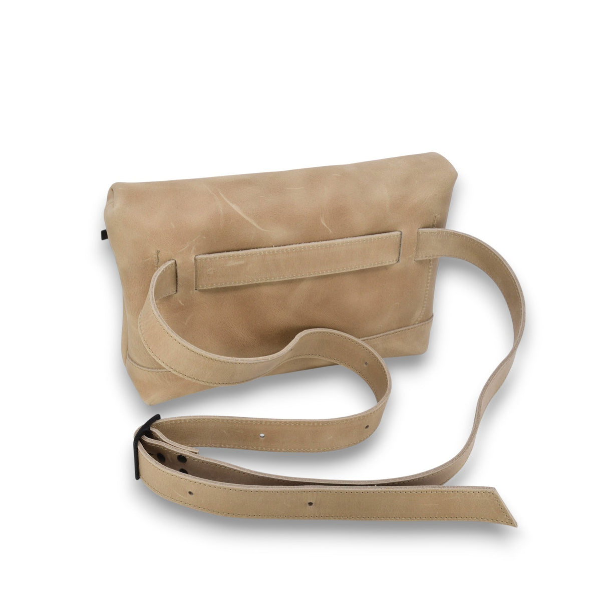4. Beige TOKU Lisbon bag by Omaking with extended adjustable strap, shown in studio
