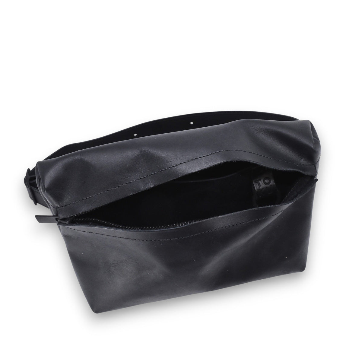 3. Top view of black TOKU Lisbon bag by Omaking, showing spacious interior and zipper closure
