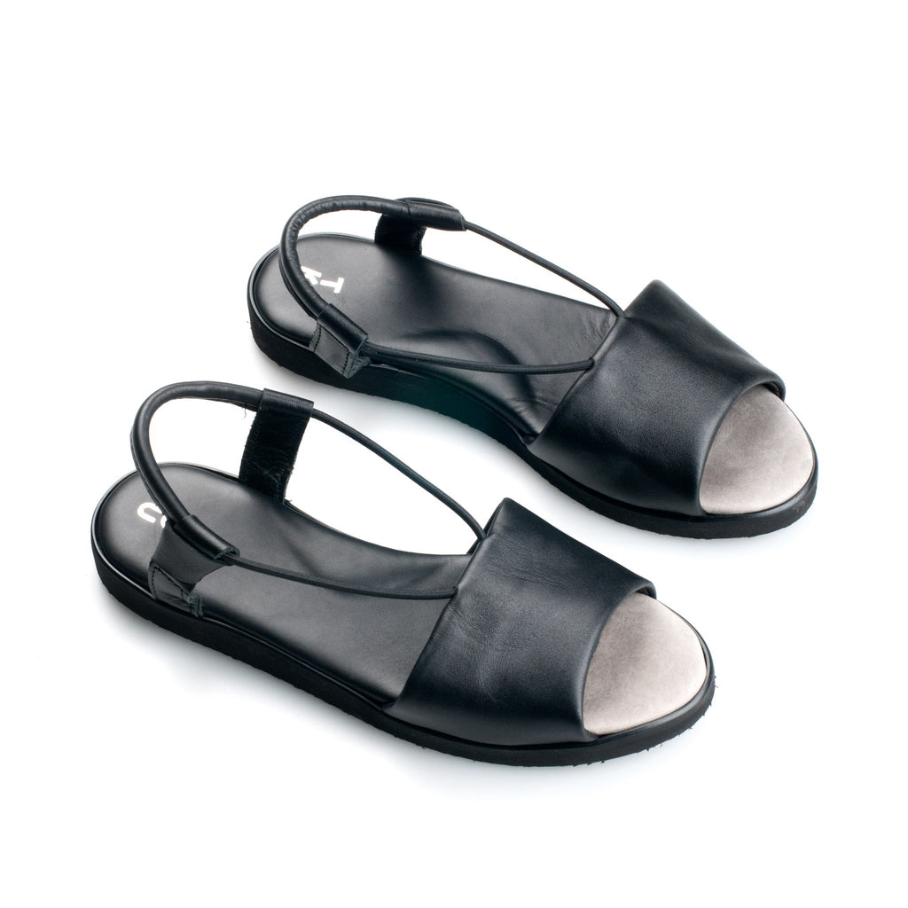 3. Top view of Omaking Berlin Sandals in dark grey, highlighting leather material and EVA rubber outsole