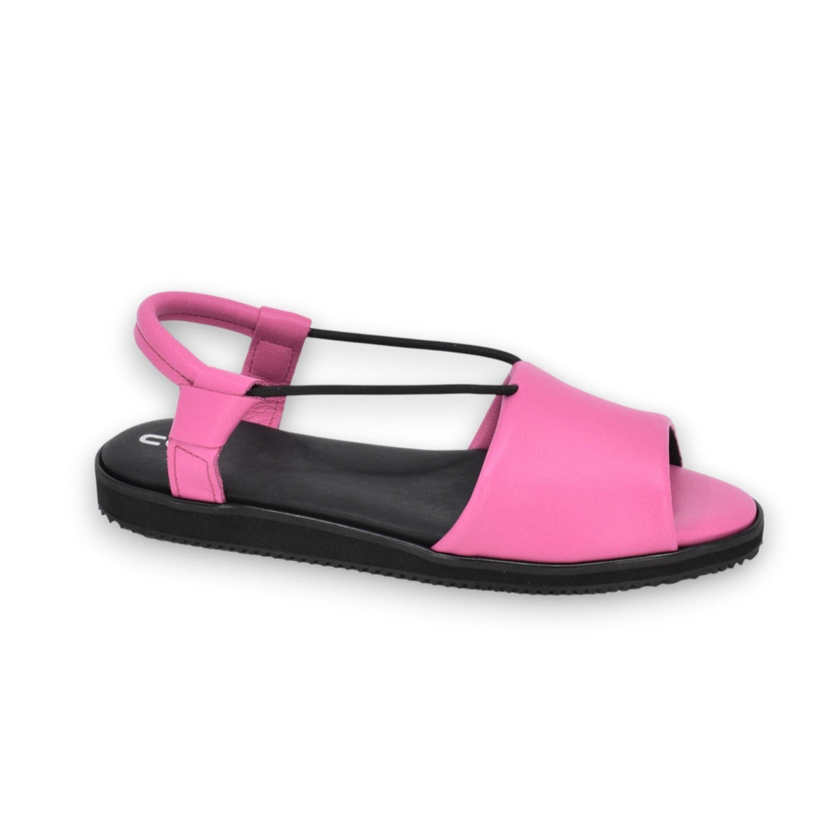 1. Women's TOKU Berlin sandals in fuchsia leather with ergonomic insole, shown in side view