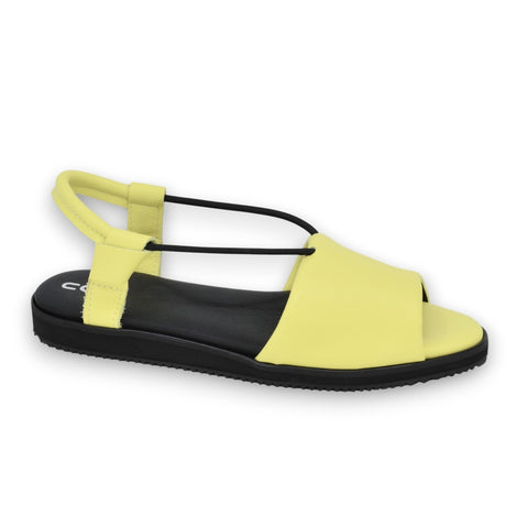 2. Studio shot of women's TOKU Berlin Sandals in lime yellow with ergonomic insole and EVA rubber outsole