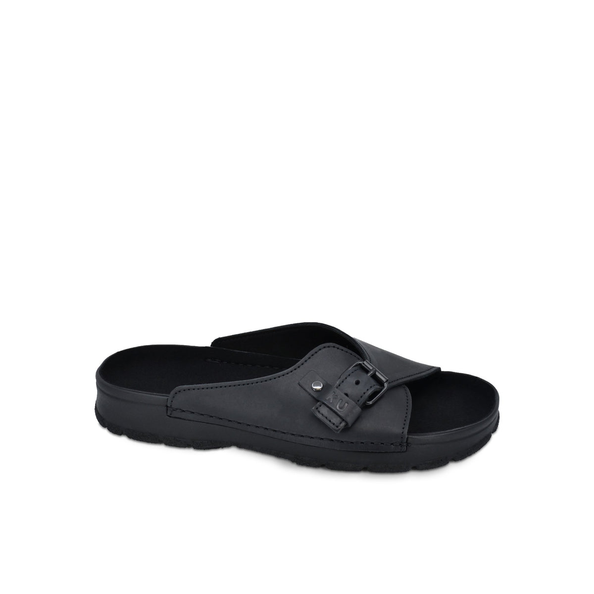 4. Side view of black TOKU Rome Sandals by Omaking, highlighting natural leather upper and supportive insole