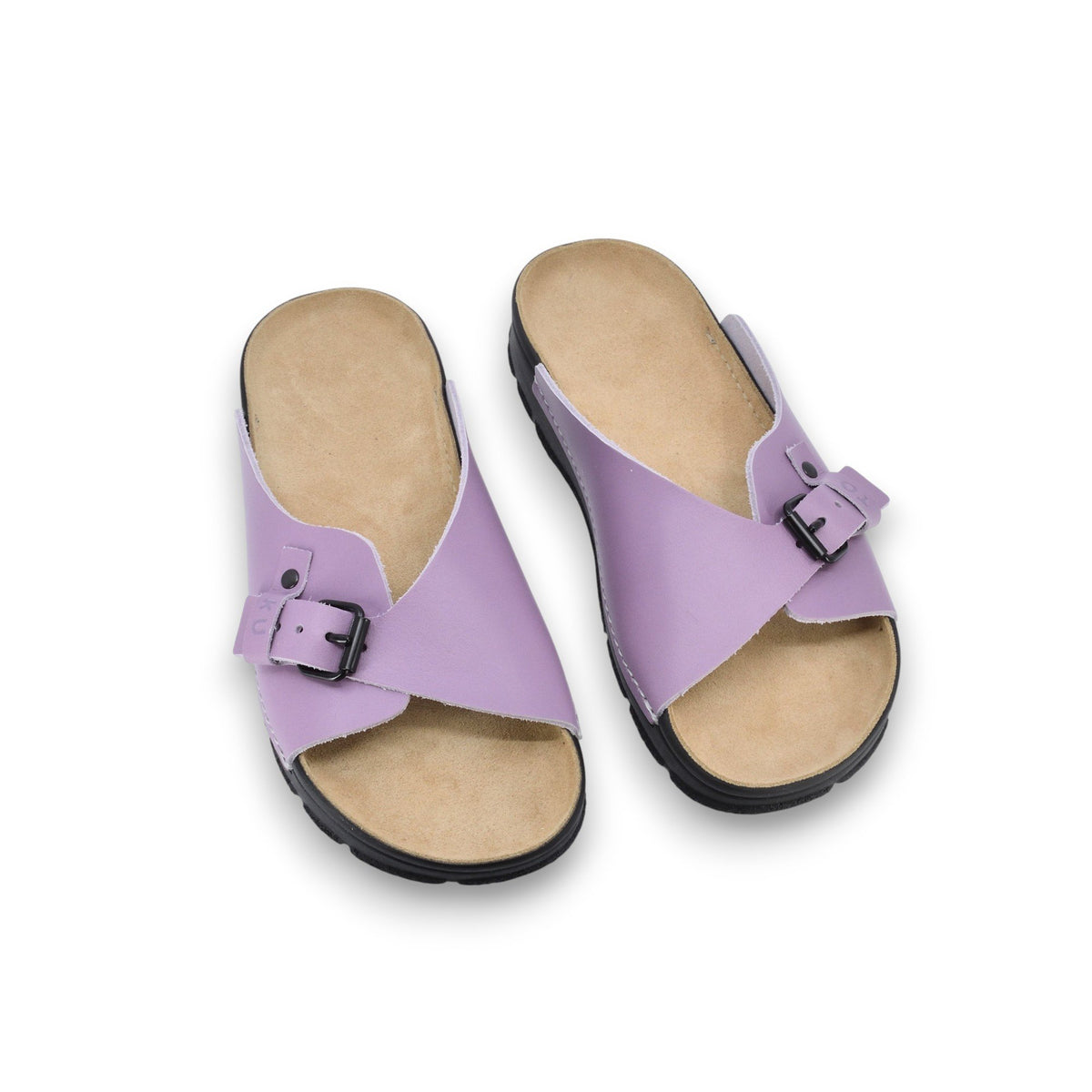 1. Pair of women's TOKU Rome Orchid Sandals in lavender leather, top view