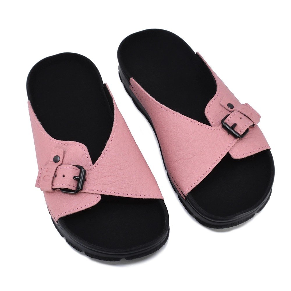3. Top view of pink TOKU Rome Vegan Sandals, featuring wide fit and minimalist design