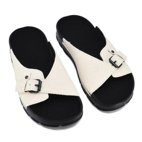 3. Pair of TOKU Rome Vegan Sandals in white, shown from above with wide fit design