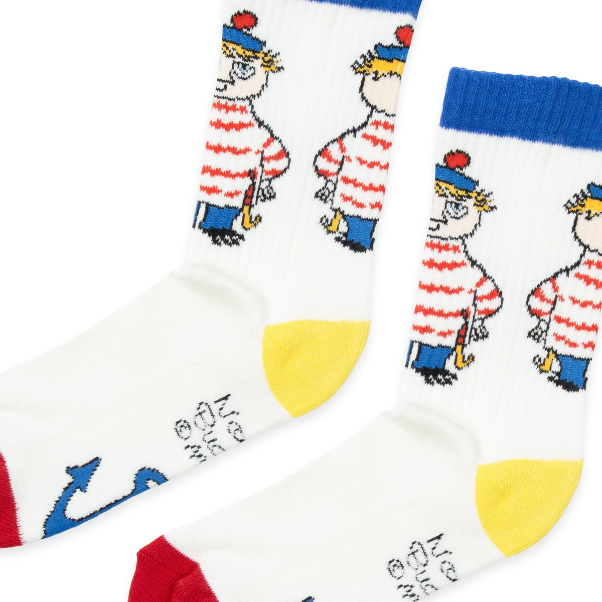 3. Close-up of Moomin Too-Ticky men's retro socks highlighting playful design and vibrant colors