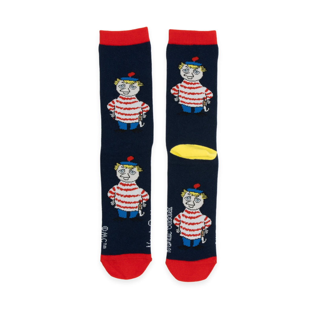 2. Studio image of Too-Ticky men's socks by Moomin, showcasing full design with character motif and NordicBuddies branding