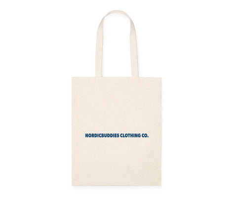 2. Back view of Moomin by NordicBuddies beige tote bag with NordicBuddies Clothing Co. text, 100% heavy cotton