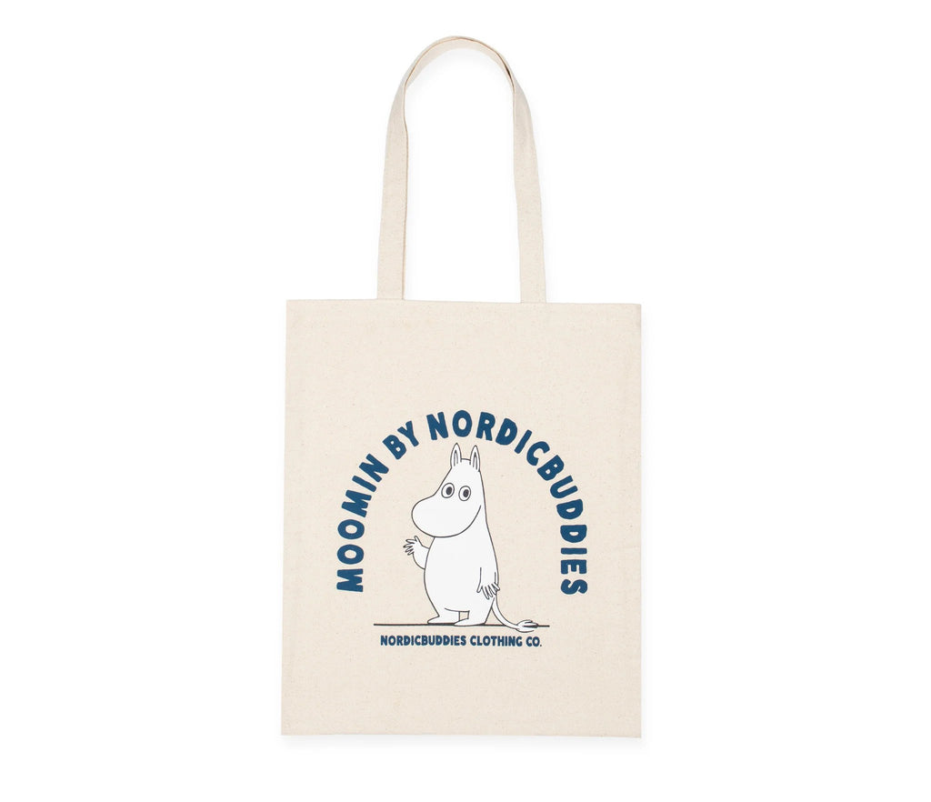 1. Moomin by NordicBuddies beige tote bag featuring Moomintroll graphic and logo, made from 100% heavy cotton