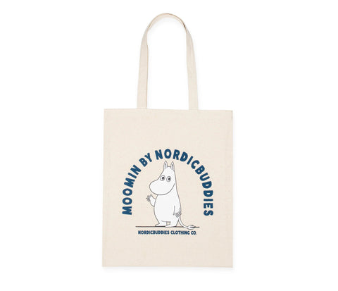 1. Moomin by NordicBuddies beige tote bag featuring Moomintroll graphic and logo, made from 100% heavy cotton