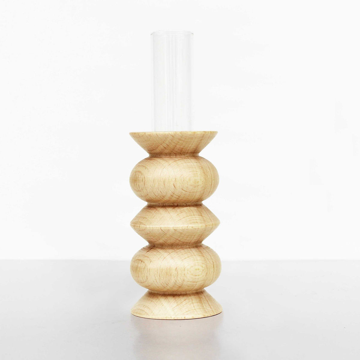 2. Studio shot of Totem Wooden Vase - Medium Nº 5 by 5mm Paper, beech wood and glass tube