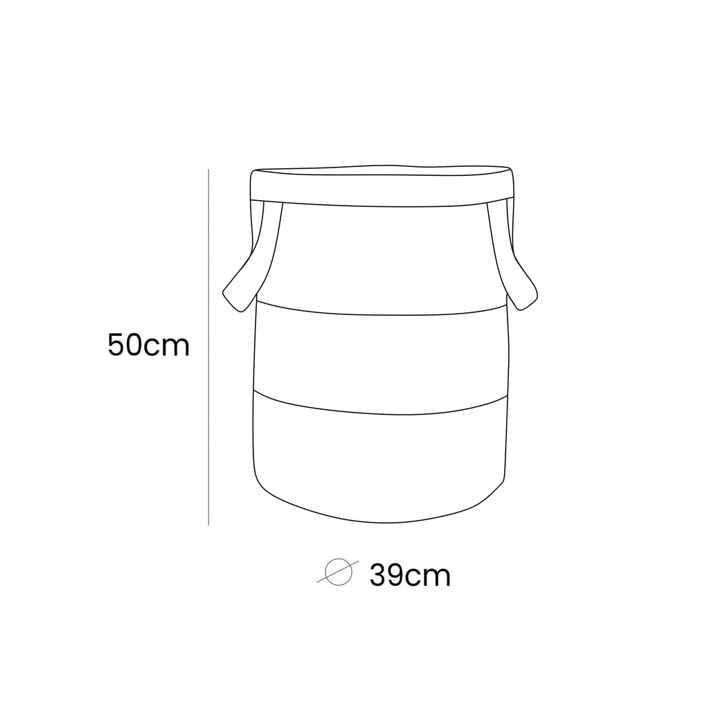 5. Size chart for grey toy storage basket showing dimensions 39 cm by 50 cm