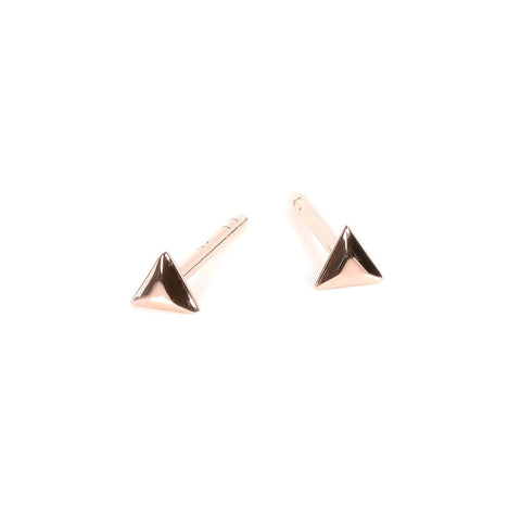 2. Rose gold triangle stud earrings with pyramid design on white background
