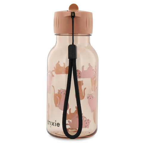 2. Trixie Baby Tritan bottle 350ml with cat design, peach cap, and black carry-loop, studio shot