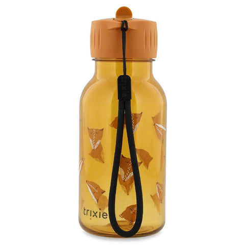 3. Orange Tritan bottle with fox print, orange cap, and black carry-loop, Trixie logo visible, shown in studio