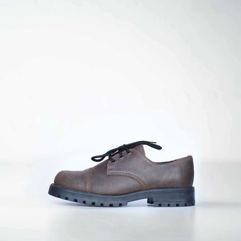5. Side profile of unisex dark brown Samelin Widgets shoe with direct-injected PU outsole, studio shot