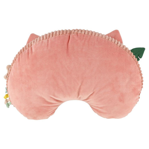 3. Back view of pink Trixie Baby tummy time pillow with cat design, showing plush texture and scalloped edge