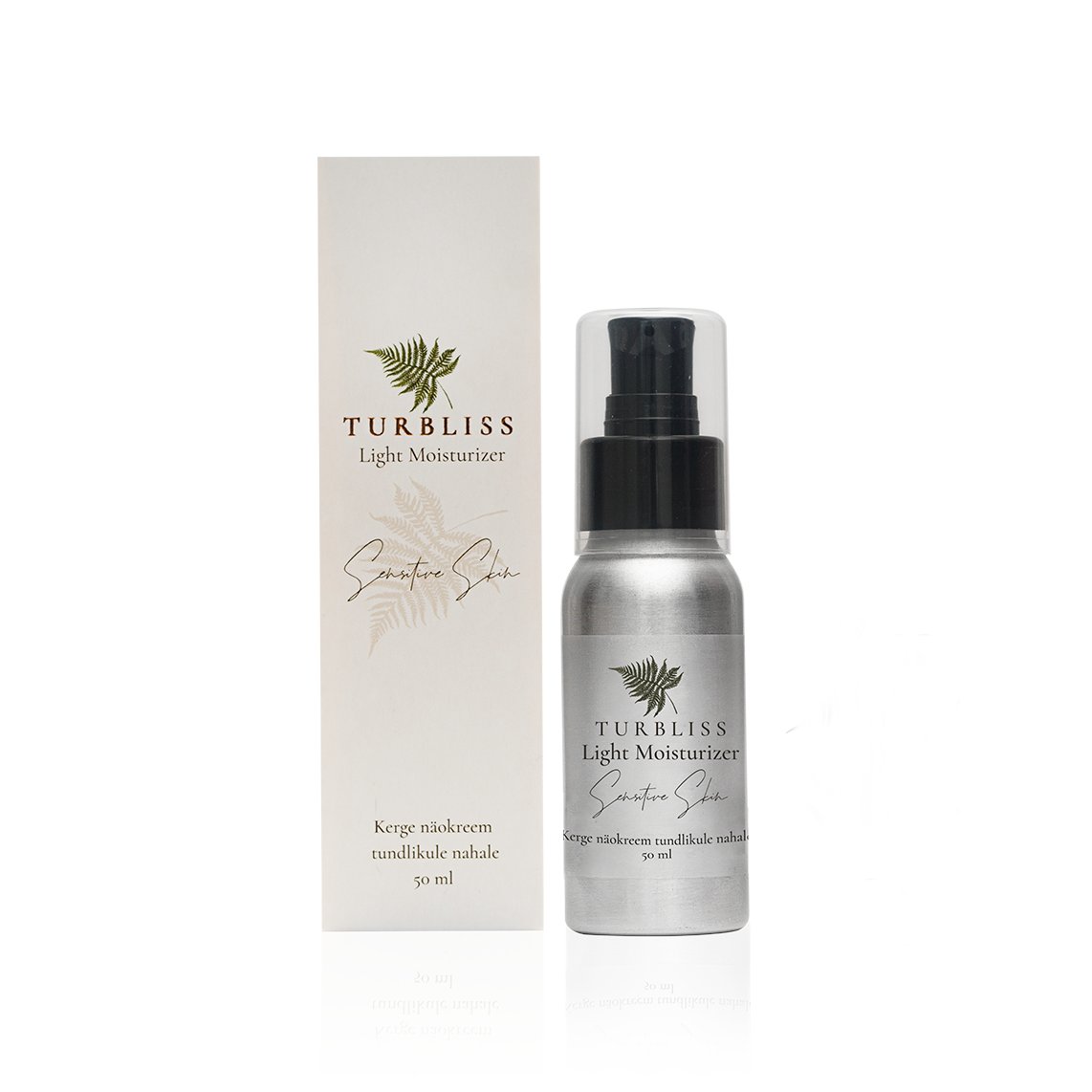 4. Studio shot of Turbliss Matte Face Cream 50ml with packaging on black background