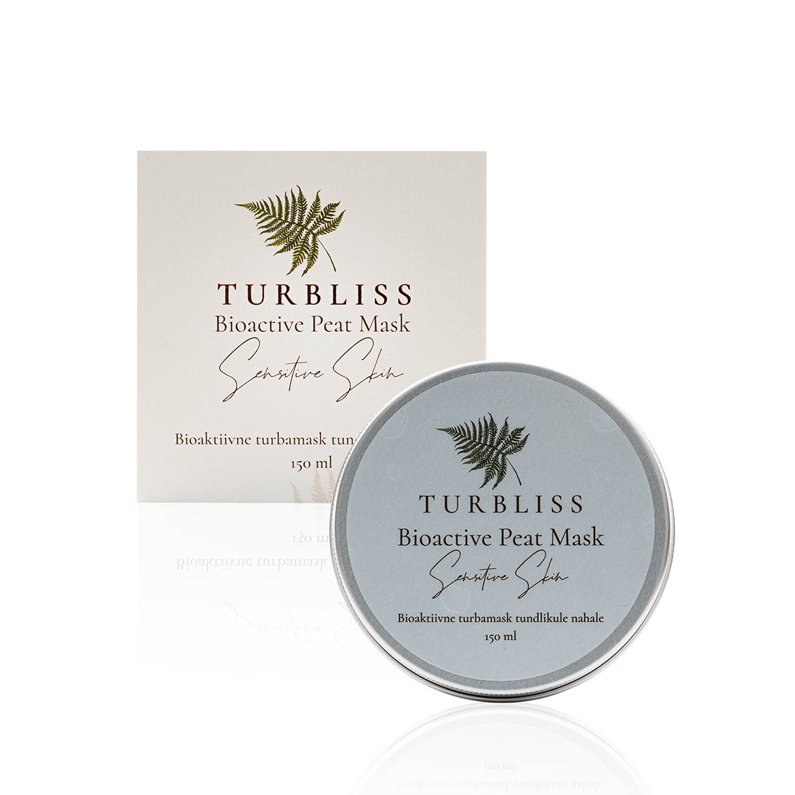 3. Turbliss Bioactive Peat Mask for Sensitive Skin 150ml packaging and tin, highlighting product branding and design