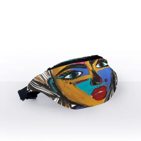 2. Studio shot of Garbanota Fanny Pack Mermaid featuring colorful mermaid print by Dovilė Aleksonė