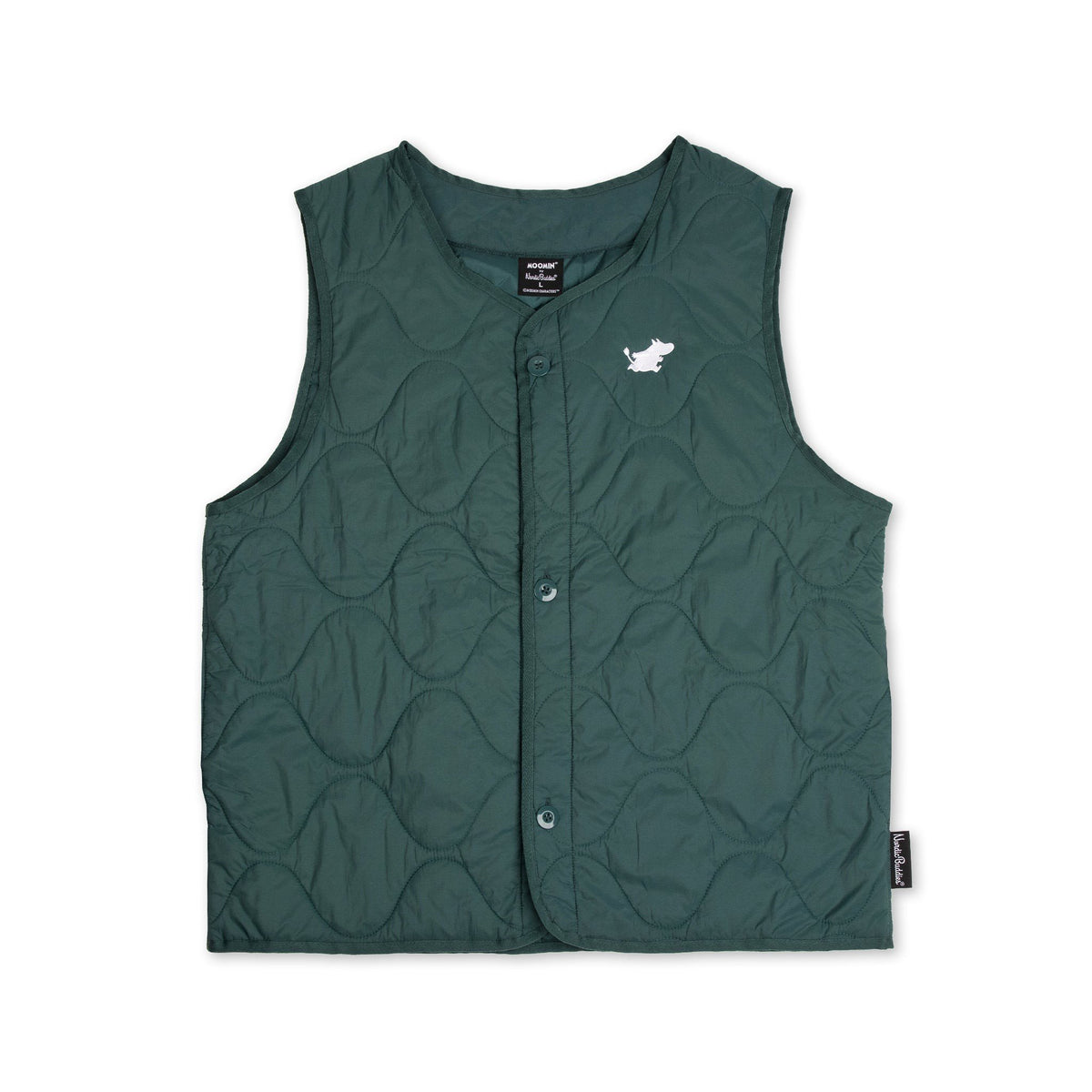 2. Green unisex vest with Moomin logo on front, shown on white background