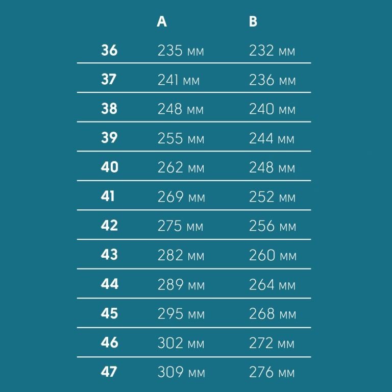 12. Size chart for Kira Sustainable ballerina shoes, showing sizes 36 to 47 in millimeters
