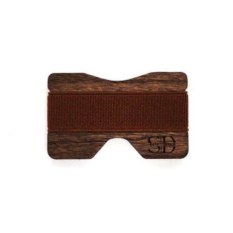 5. Oak card holder with brown elastic band and Seif Design logo on white background