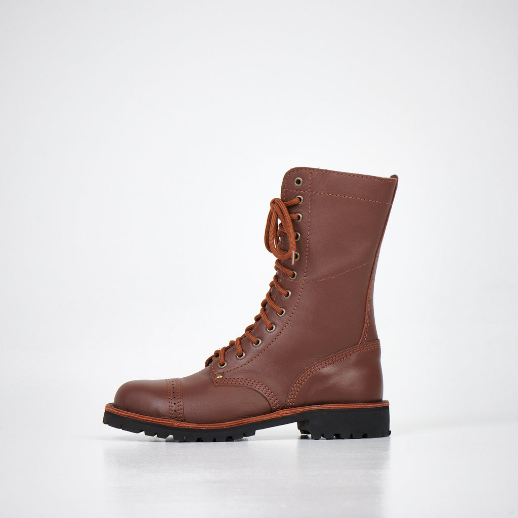 4. Side profile of AIPI 2.2 brown leather boots with genuine leather upper and lining