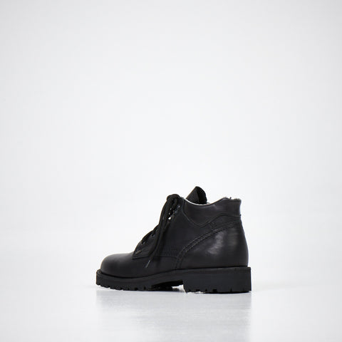 3. Front angled view of AIPI Handmade Ankle Boots in black leather, showcasing laces and toe design